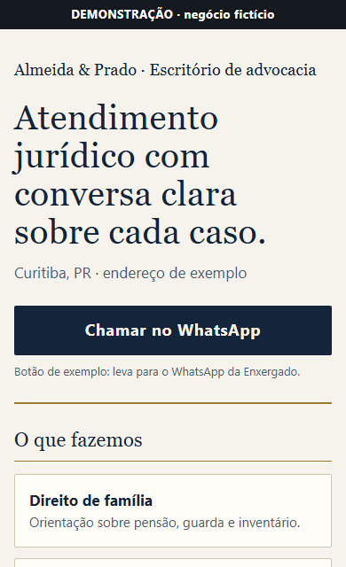 Prévia da demonstração fictícia: Advocacia