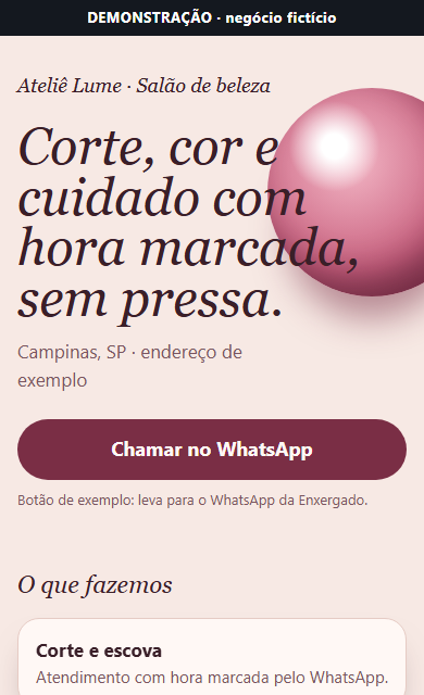 Prévia da demonstração fictícia: Salão